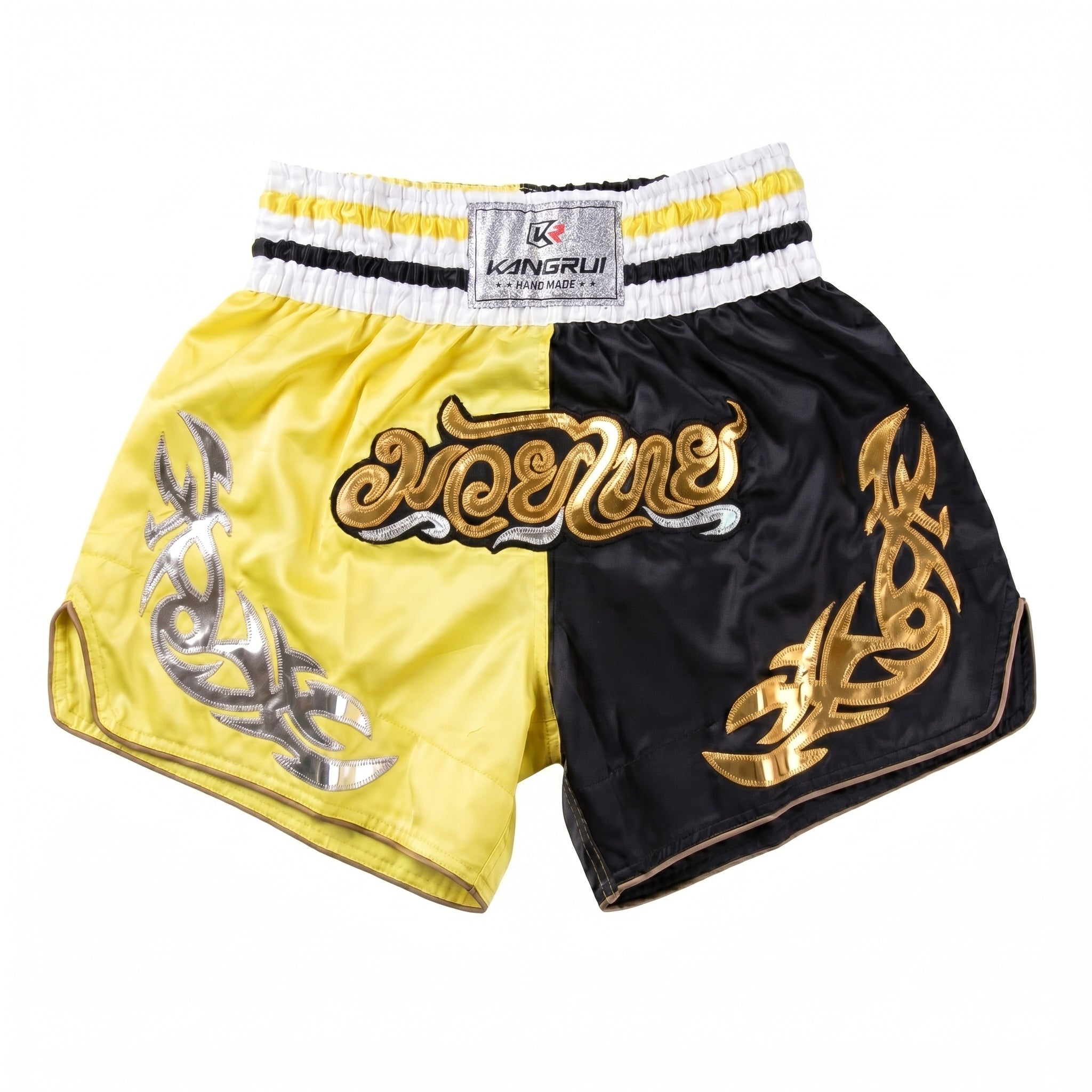 Yellow and Black Kangrui Muay Thai Shorts - Khan Rising