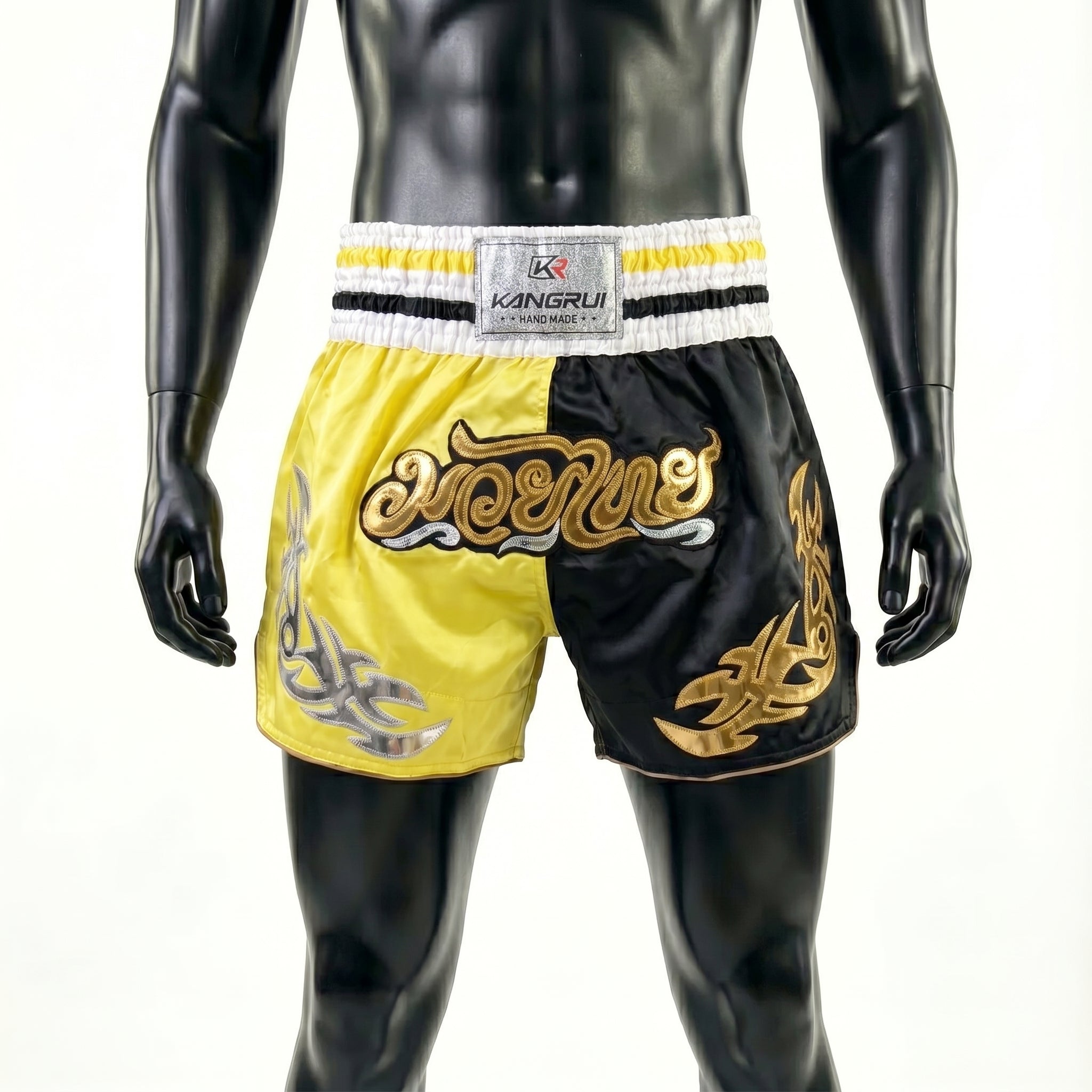 Yellow and Black Kangrui Muay Thai Shorts - Khan Rising